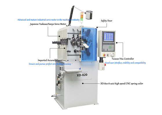 XD-820 8-एक्सिस हाई स्पीड स्प्रिंग कोइलिंग मशीन वायर डायमीटर 0.5 से 2.0 मिमी
